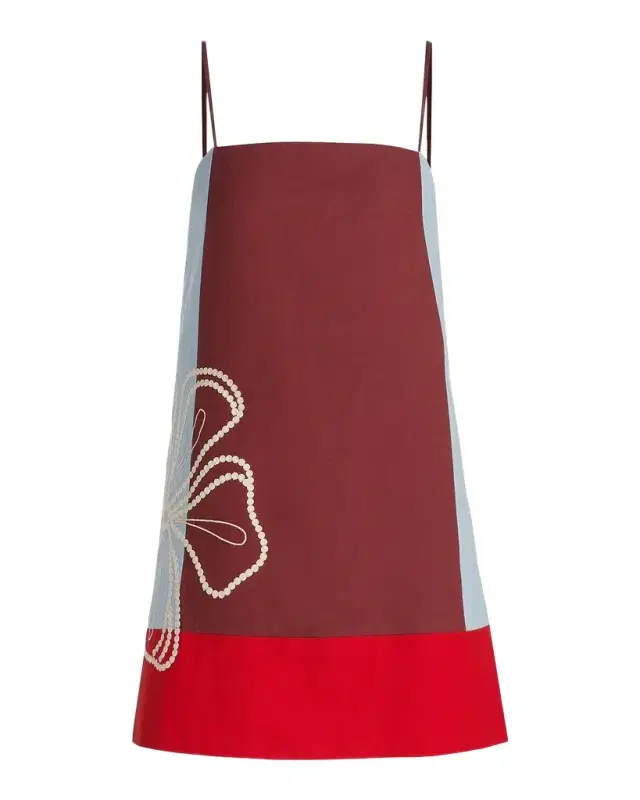 Tanya Taylor Bianca Floral Colorblocked Cotton-Linen Minidress