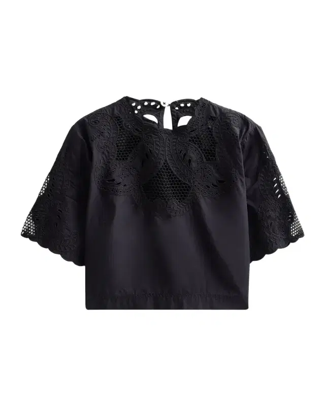 Veronica Beard Errol Eyelet Cotton Crop Top