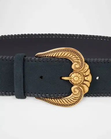 Etro Suede-Like Leather Belt with Paisley Buckle | Thumbnail 2 Etro Suede-Like Leather Belt with Paisley Buckle | Thumbnail 2