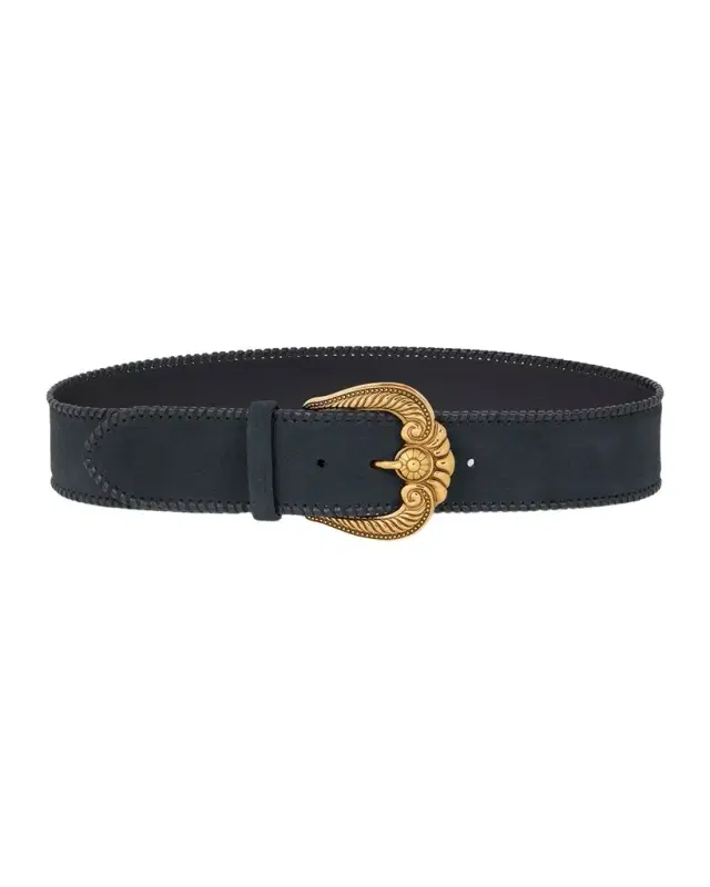 Etro Suede-Like Leather Belt with Paisley Buckle
