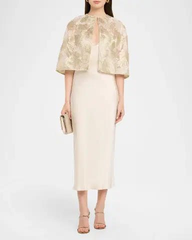 Reem Acra Metallic Raffia Embroidered Capelet | Thumbnail 2