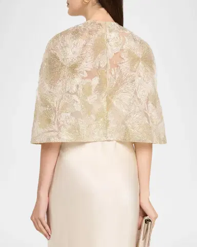 Reem Acra Metallic Raffia Embroidered Capelet | Thumbnail 3