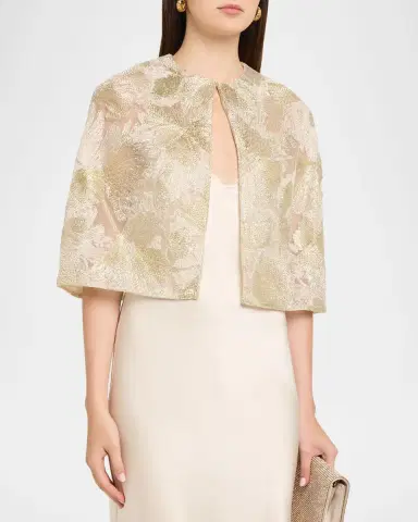 Reem Acra Metallic Raffia Embroidered Capelet | Thumbnail 4