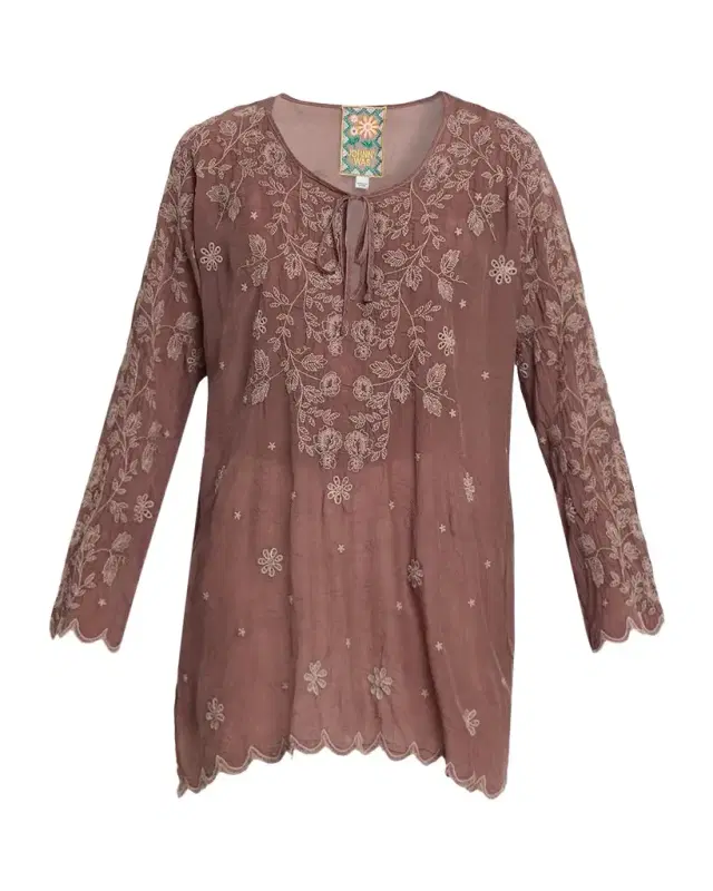 Johnny Was Zolin Floral-Embroidered Cupro Tunic
