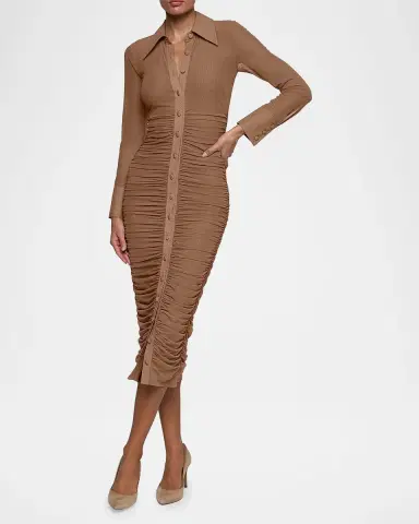 L'Agence Adriana Ruched Body-Con Midi Shirtdress | Thumbnail 2