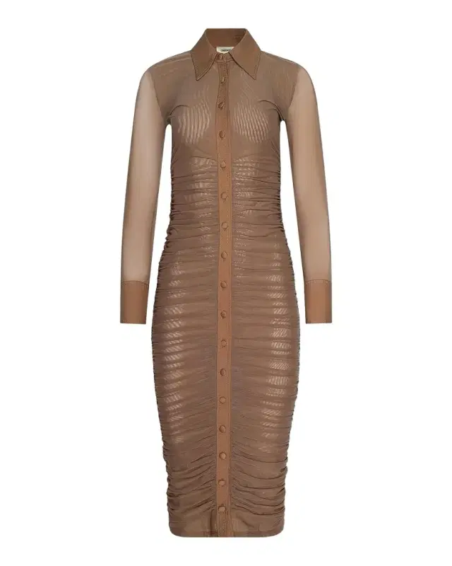 Adriana Ruched Body-Con Midi Shirtdress
