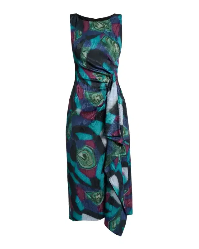 Dries Van Noten Dropps Sleeveless Ruched Ruffle Midi Dress