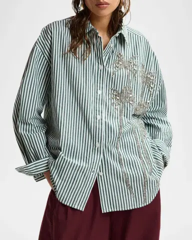 Essentiel Antwerp Kasper Sequined Striped Button-Front Shirt | Thumbnail 4