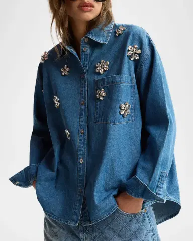 Essentiel Antwerp Konnection Rhinestone Denim Shirt | Thumbnail 4 Essentiel Antwerp Konnection Rhinestone Denim Shirt | Thumbnail 4