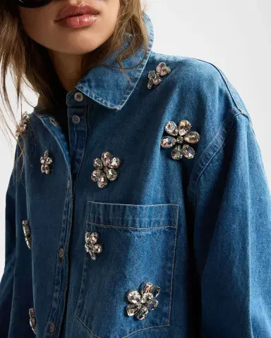 Essentiel Antwerp Konnection Rhinestone Denim Shirt | Thumbnail 5 Essentiel Antwerp Konnection Rhinestone Denim Shirt | Thumbnail 5