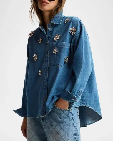 Essentiel Antwerp Konnection Rhinestone Denim Shirt | Thumbnail 6 Essentiel Antwerp Konnection Rhinestone Denim Shirt | Thumbnail 6