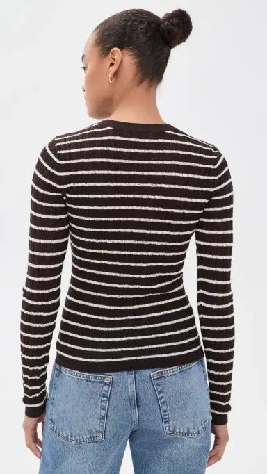 Frame The Pointelle Crew Neck Top Chestnut Stripe | Thumbnail 3