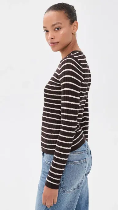 Frame The Pointelle Crew Neck Top Chestnut Stripe | Thumbnail 4