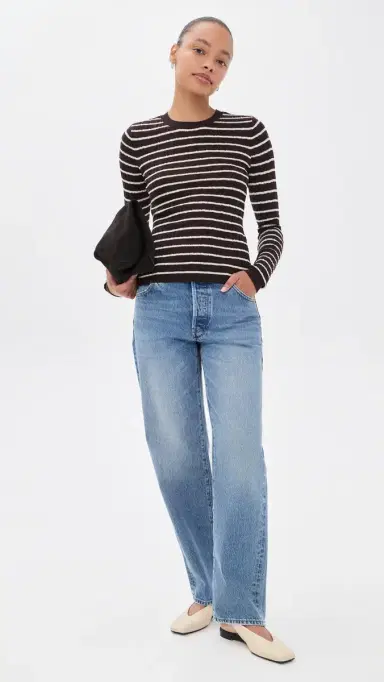 Frame The Pointelle Crew Neck Top Chestnut Stripe | Thumbnail 5