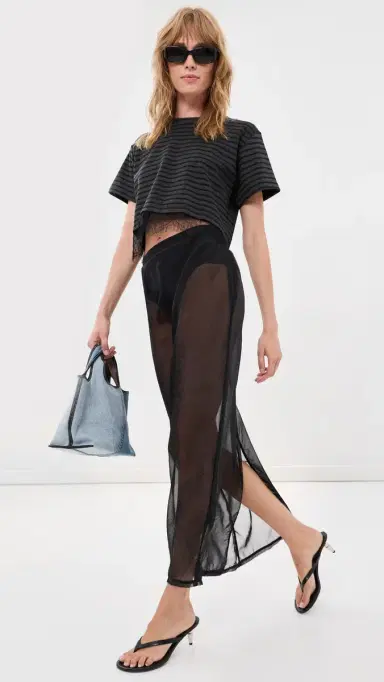 LE BOP tripe Lace Hazel Cropped Tee Charcoal tripe/Black | Thumbnail 2