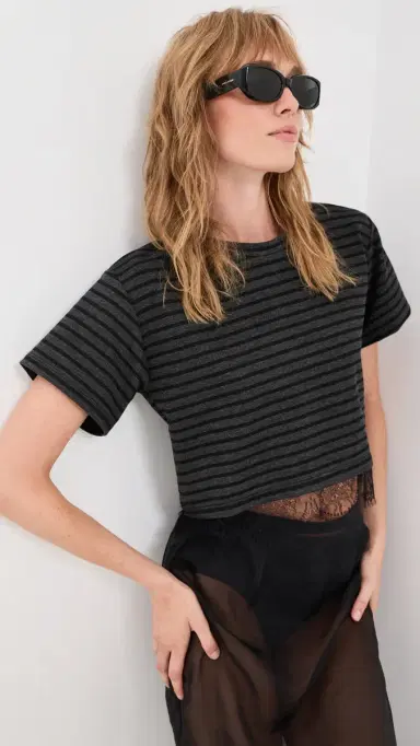 LE BOP tripe Lace Hazel Cropped Tee Charcoal tripe/Black | Thumbnail 3