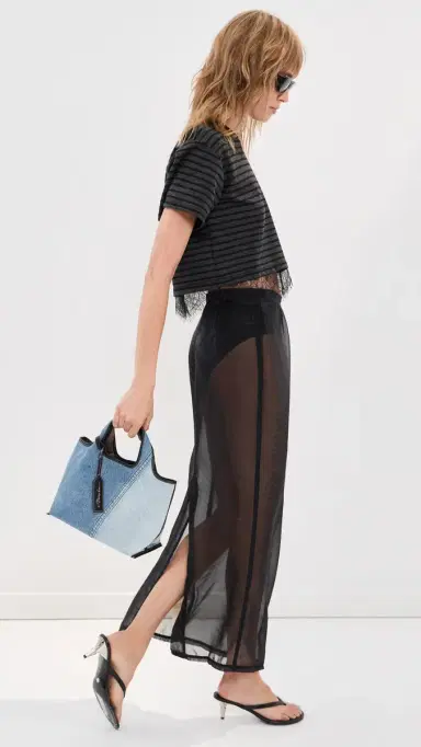LE BOP tripe Lace Hazel Cropped Tee Charcoal tripe/Black | Thumbnail 5