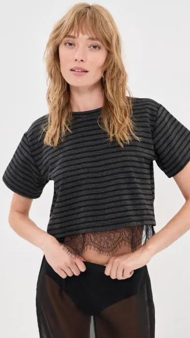 LE BOP tripe Lace Hazel Cropped Tee Charcoal tripe/Black | Thumbnail 6