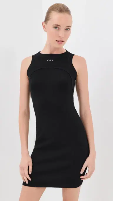Off-White Off Stamp Rib Round Mini Dress Black/White | Thumbnail 2 Off-White Off Stamp Rib Round Mini Dress Black/White | Thumbnail 2