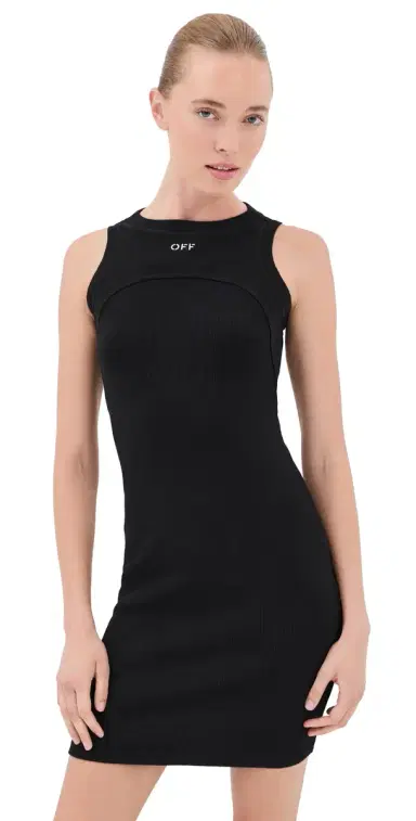 Off-White Off Stamp Rib Round Mini Dress Black/White | Thumbnail 1 Off-White Off Stamp Rib Round Mini Dress Black/White | Thumbnail 1