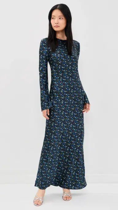 Lee Mathews Bella Silk Maxi Dress Navy 0 | Thumbnail 2