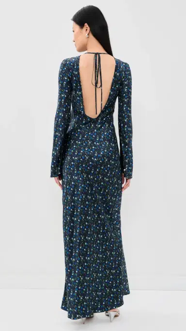 Lee Mathews Bella Silk Maxi Dress Navy 0 | Thumbnail 3