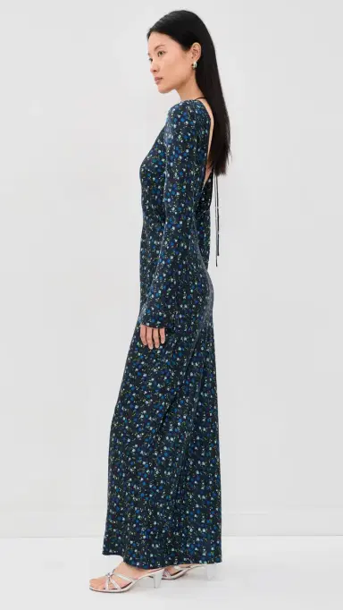 Lee Mathews Bella Silk Maxi Dress Navy 0 | Thumbnail 4