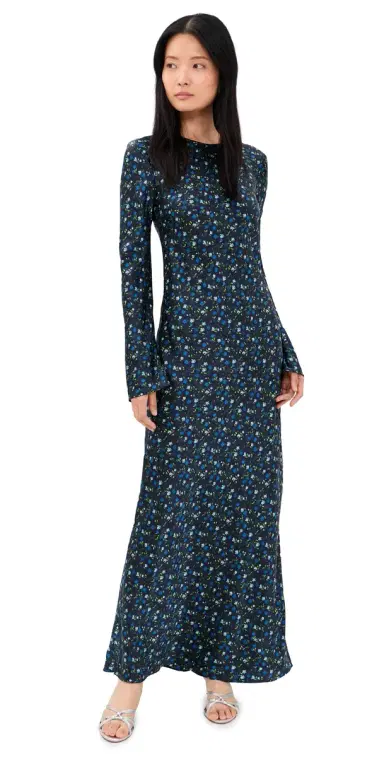 Lee Mathews Bella Silk Maxi Dress Navy 0 | Thumbnail 1