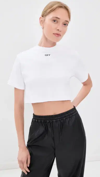 Off-White Off Stamp Rib Cropped Tee White/Black | Thumbnail 2 Off-White Off Stamp Rib Cropped Tee White/Black | Thumbnail 2