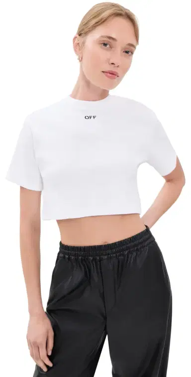 Off-White Off Stamp Rib Cropped Tee White/Black | Thumbnail 1 Off-White Off Stamp Rib Cropped Tee White/Black | Thumbnail 1