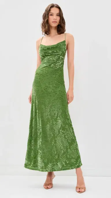 Runaway The Label Lyssa Cowl Cross Back Maxi Dress Palm S | Thumbnail 2