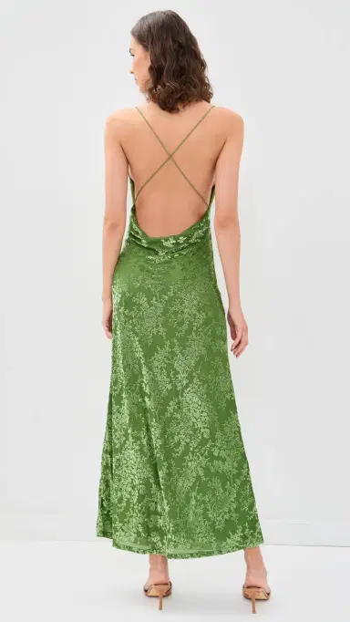 Runaway The Label Lyssa Cowl Cross Back Maxi Dress Palm S | Thumbnail 3