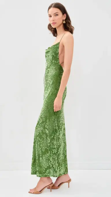 Runaway The Label Lyssa Cowl Cross Back Maxi Dress Palm S | Thumbnail 4