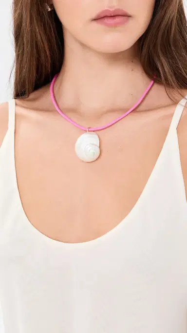 Logan Tay Pink Cord Shell Necklace Pink One Size | Thumbnail 3