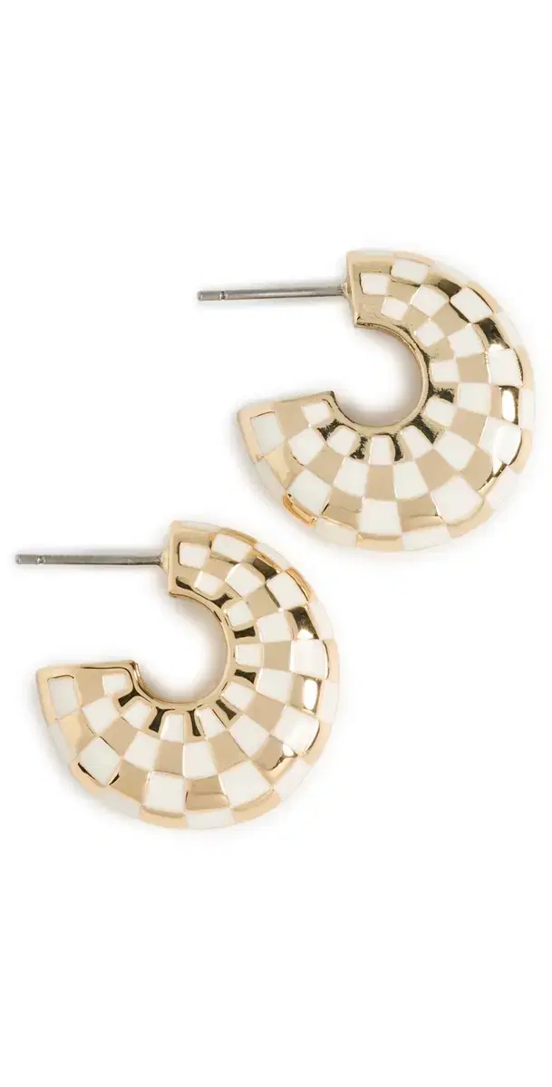 Clare V. Le Hoop Earrings Gold/Cream Checker One Size