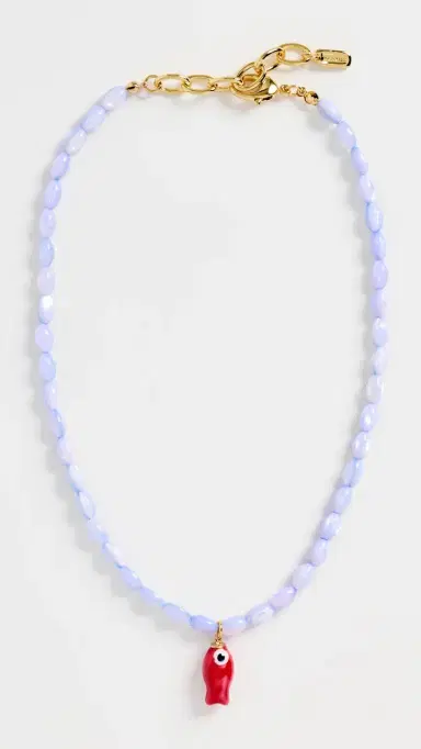 Logan Tay Baby Blue Beaded Fish Necklace Blue One Size | Thumbnail 2
