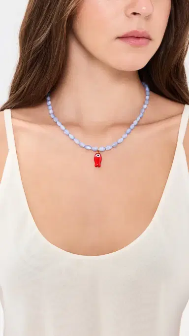 Logan Tay Baby Blue Beaded Fish Necklace Blue One Size | Thumbnail 3