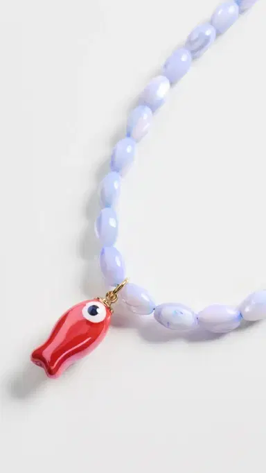 Logan Tay Baby Blue Beaded Fish Necklace Blue One Size | Thumbnail 4