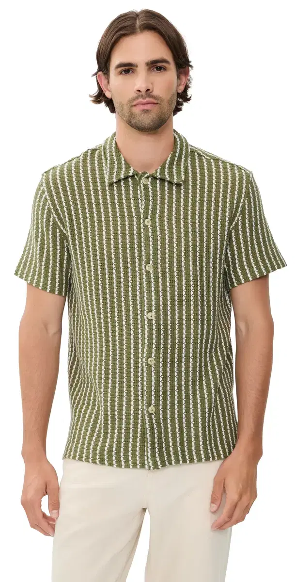 Madewell Naples Collared hirt tripe Olive