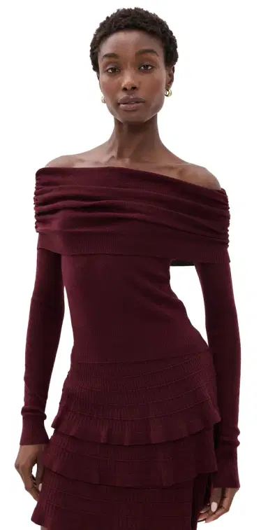 susana monaco Light Merino Off Shoulder Sweater Beaujolais | Thumbnail 1