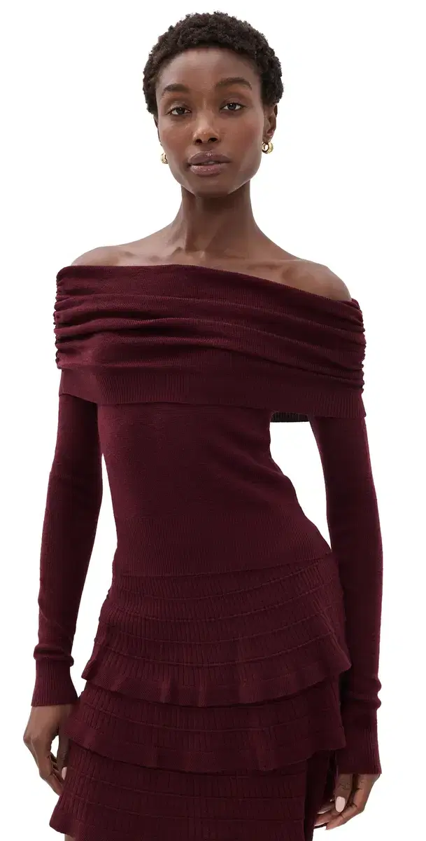 susana monaco Light Merino Off Shoulder Sweater Beaujolais