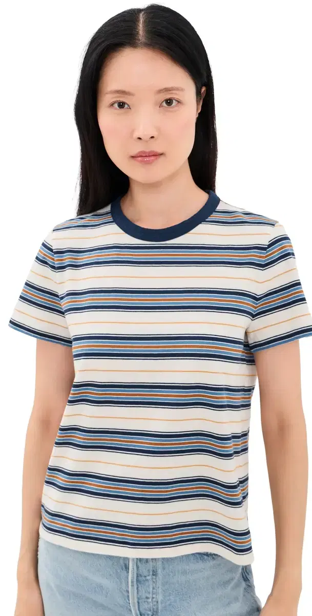 Madewell The Perfect Crewneck Tee in Allday Jersey Blue tripe