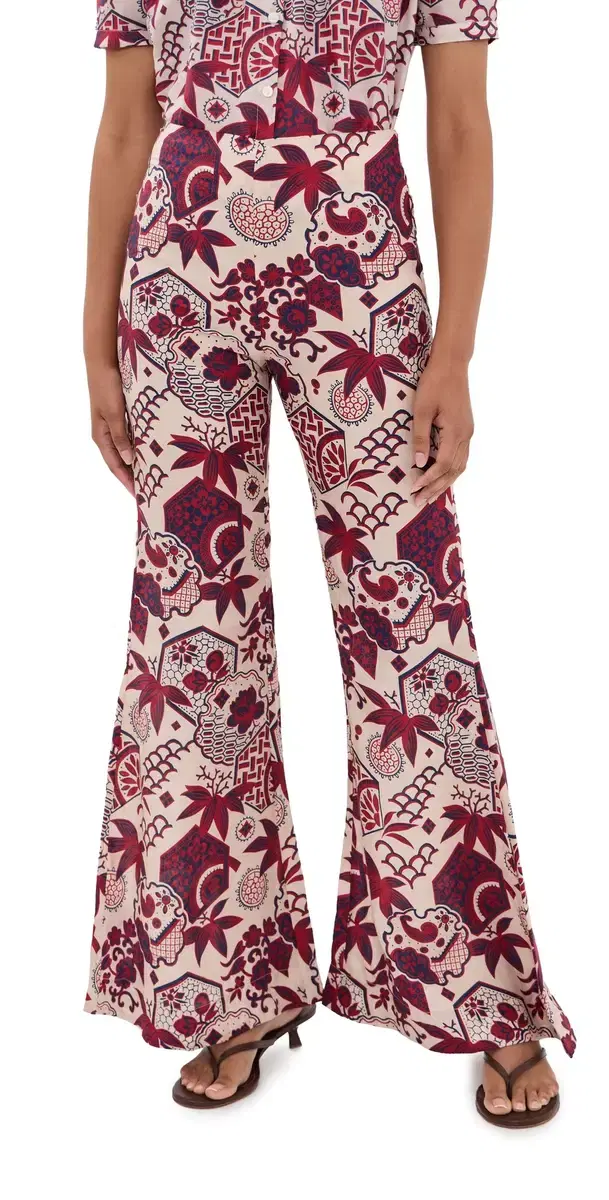 Alix of Bohemia Farah Crimson Hive Silk Pants Off-White