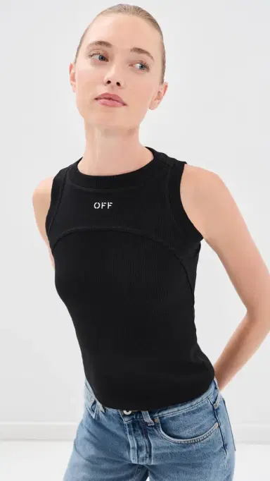 Off-White Off Stamp Rib Round Tank Top Black/White 46 | Thumbnail 2