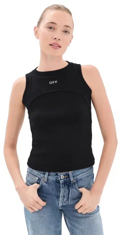 Off-White Off Stamp Rib Round Tank Top Black/White 46 | Thumbnail 1