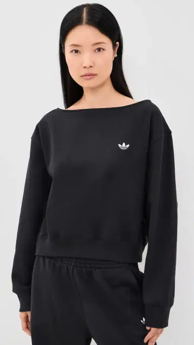 Adidas Essential Fleece Crew Sweatshirt Black L | Thumbnail 2
