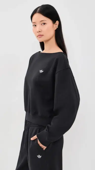 Adidas Essential Fleece Crew Sweatshirt Black L | Thumbnail 4
