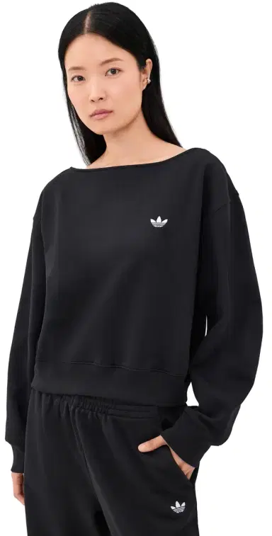 Adidas Essential Fleece Crew Sweatshirt Black L | Thumbnail 1
