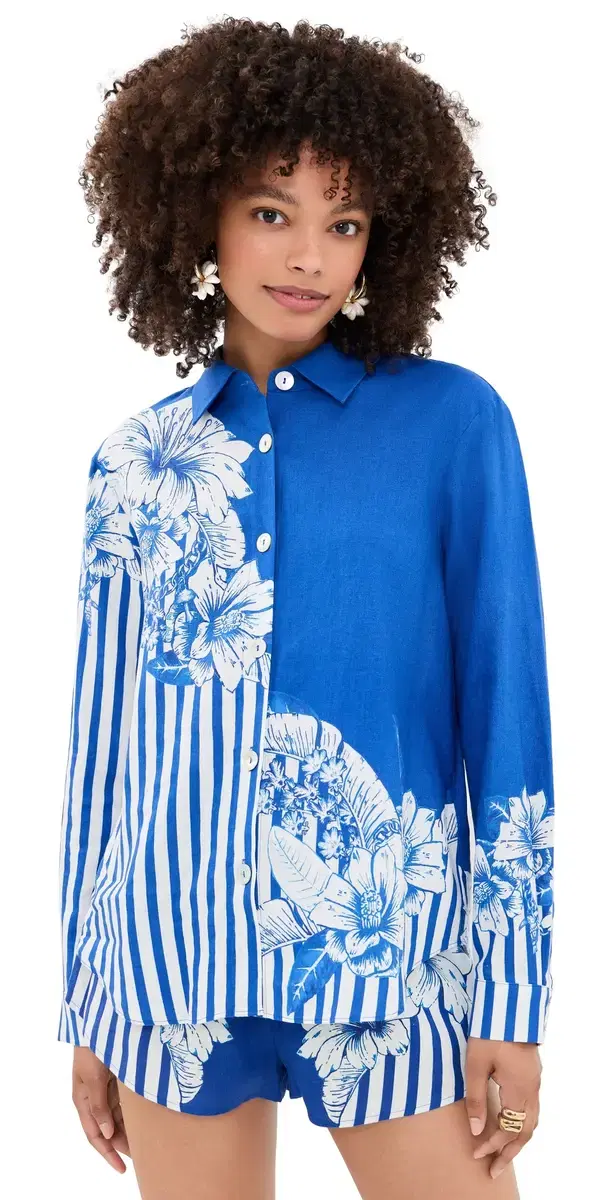 FARM Rio tripe Button Down Blue tripe