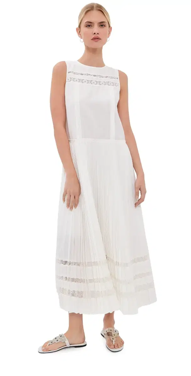 3.1 Phillip Lim Pleated A-Line Lace Midi Dress White